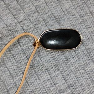 ⚜️ Genuine BLACK AGATE GOLD Detail LEATHER CORD 10" UNISEX Necklace NWT